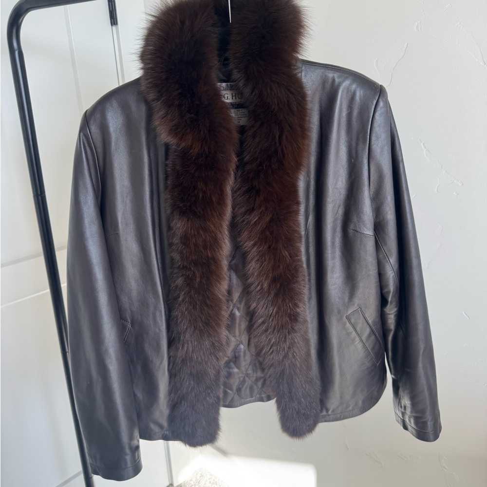 Women's Brown Leather Jacket with Fur Trim